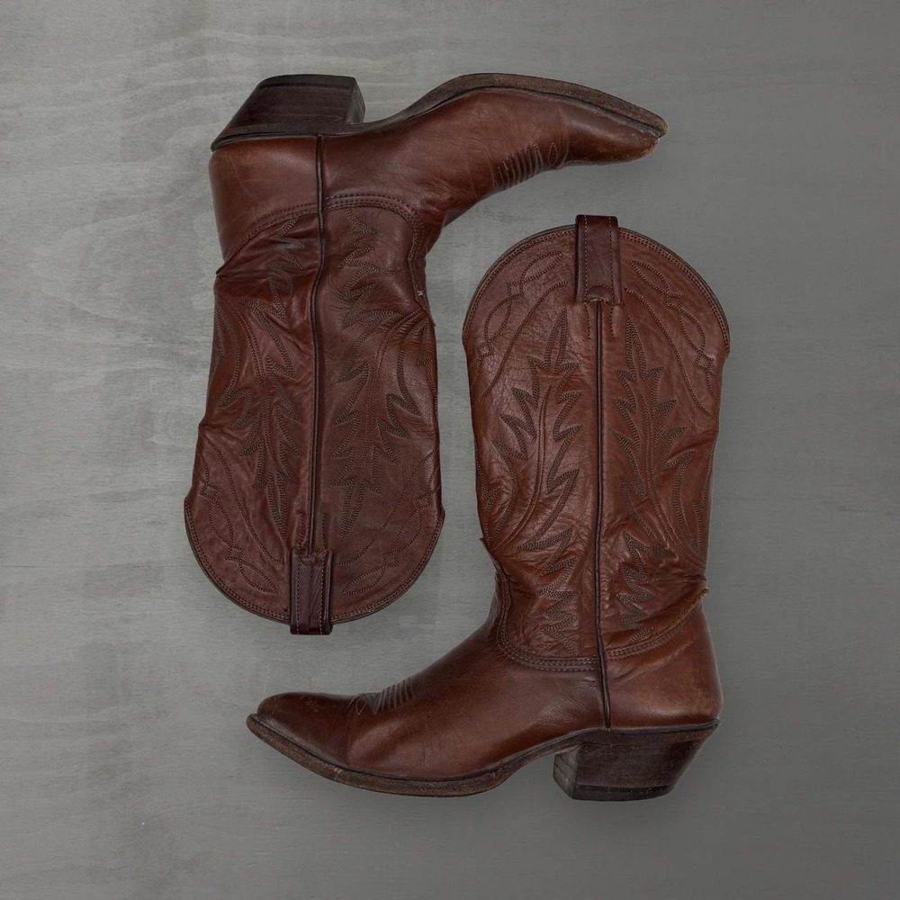 Vintage Nocona Boots Cowboy Boots Brown Leather Western Embroidered USA Made 7B